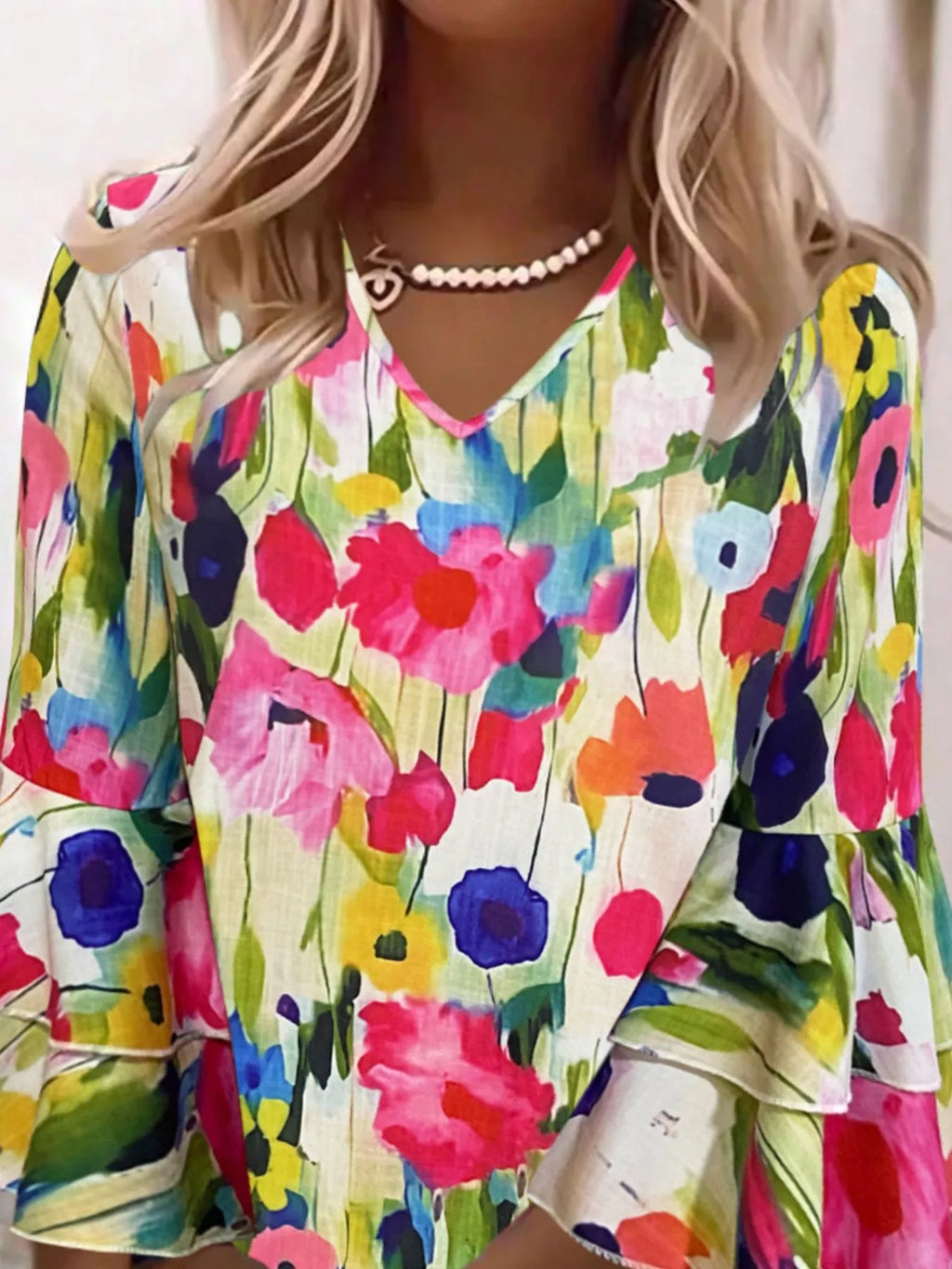 Floral Print Tiered Ruffle Sleeve Casual Mini Dress