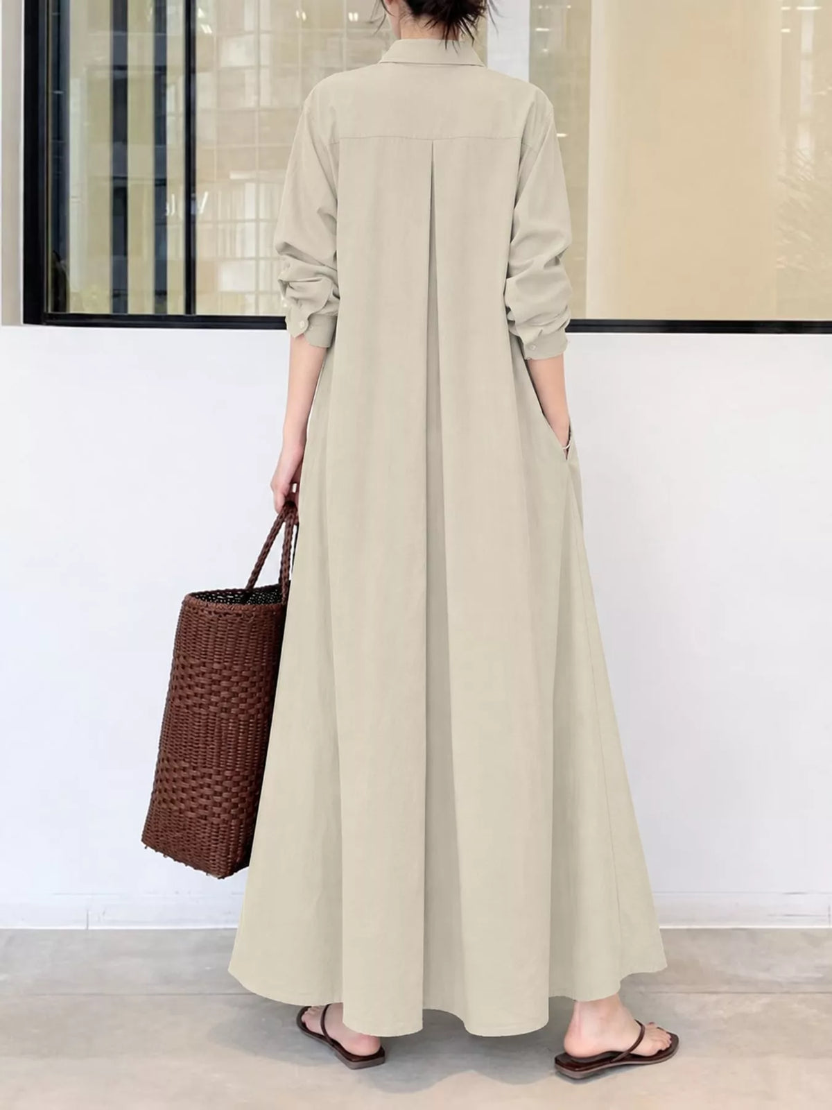 Full Size Button Front Long Sleeve Maxi Shirt Dress Plus Size