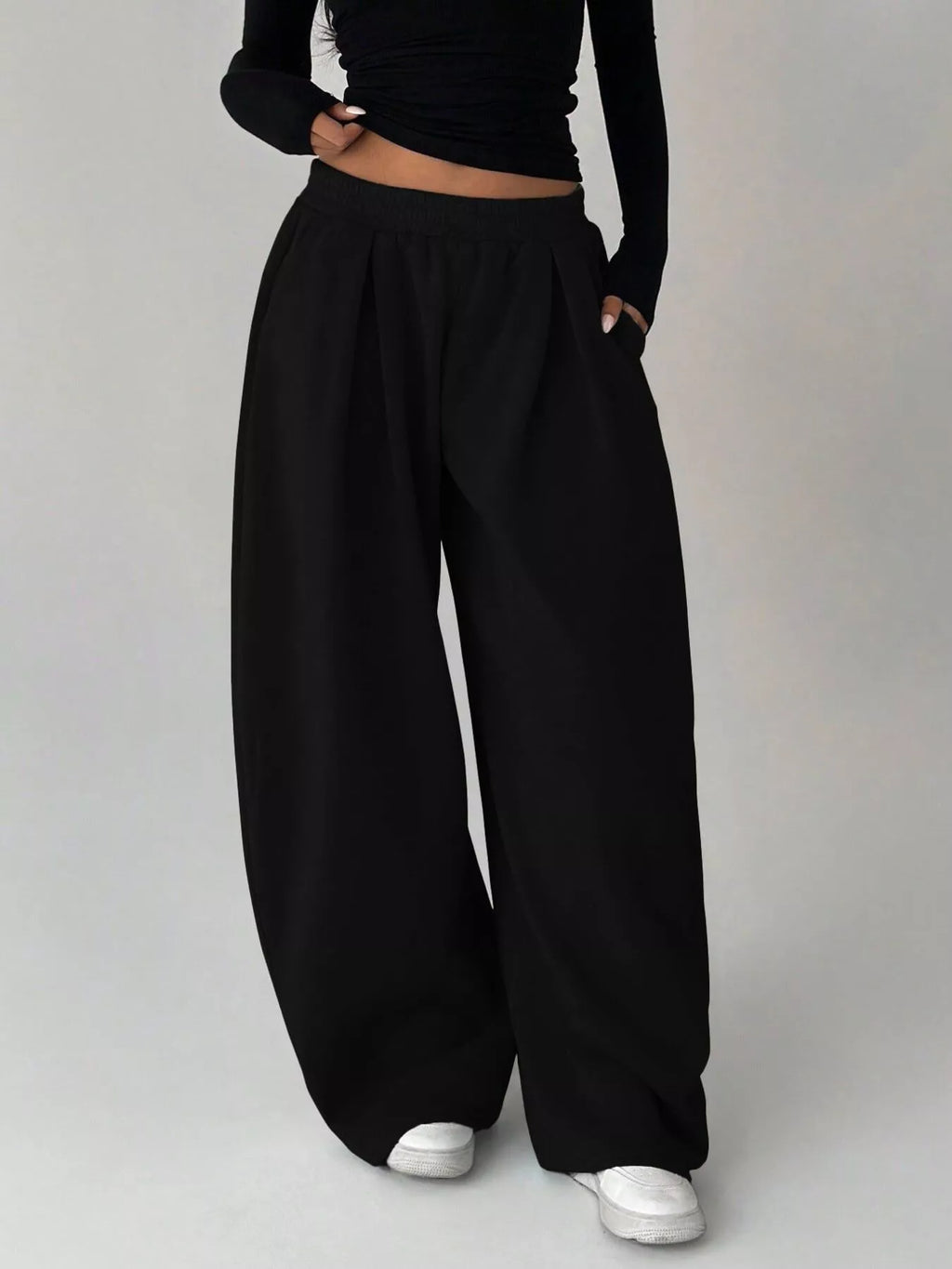 Elastic Waist Wide-Leg Sweatpants