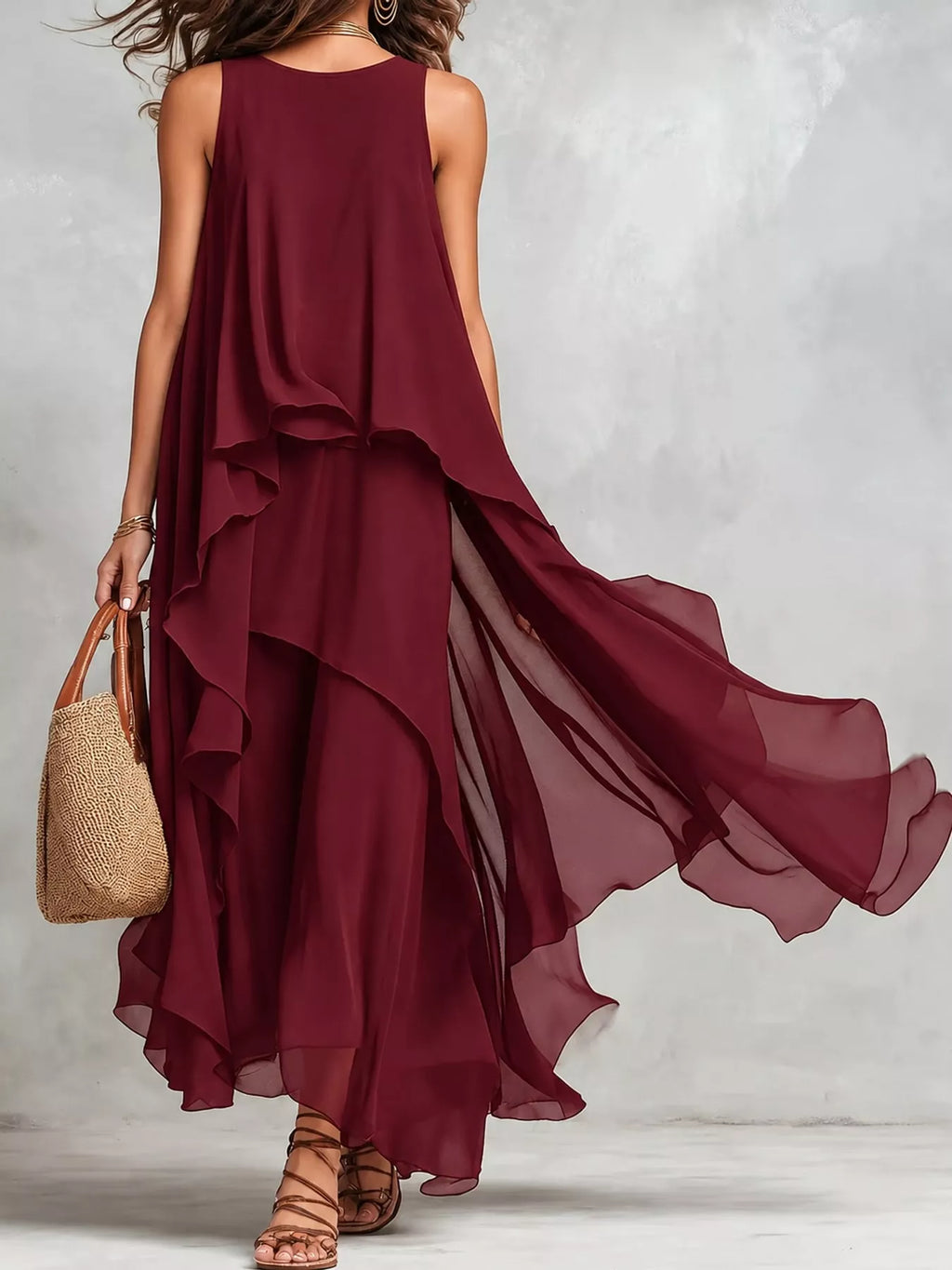 Ruffled Round Neck Sleeveless Maxi Dress