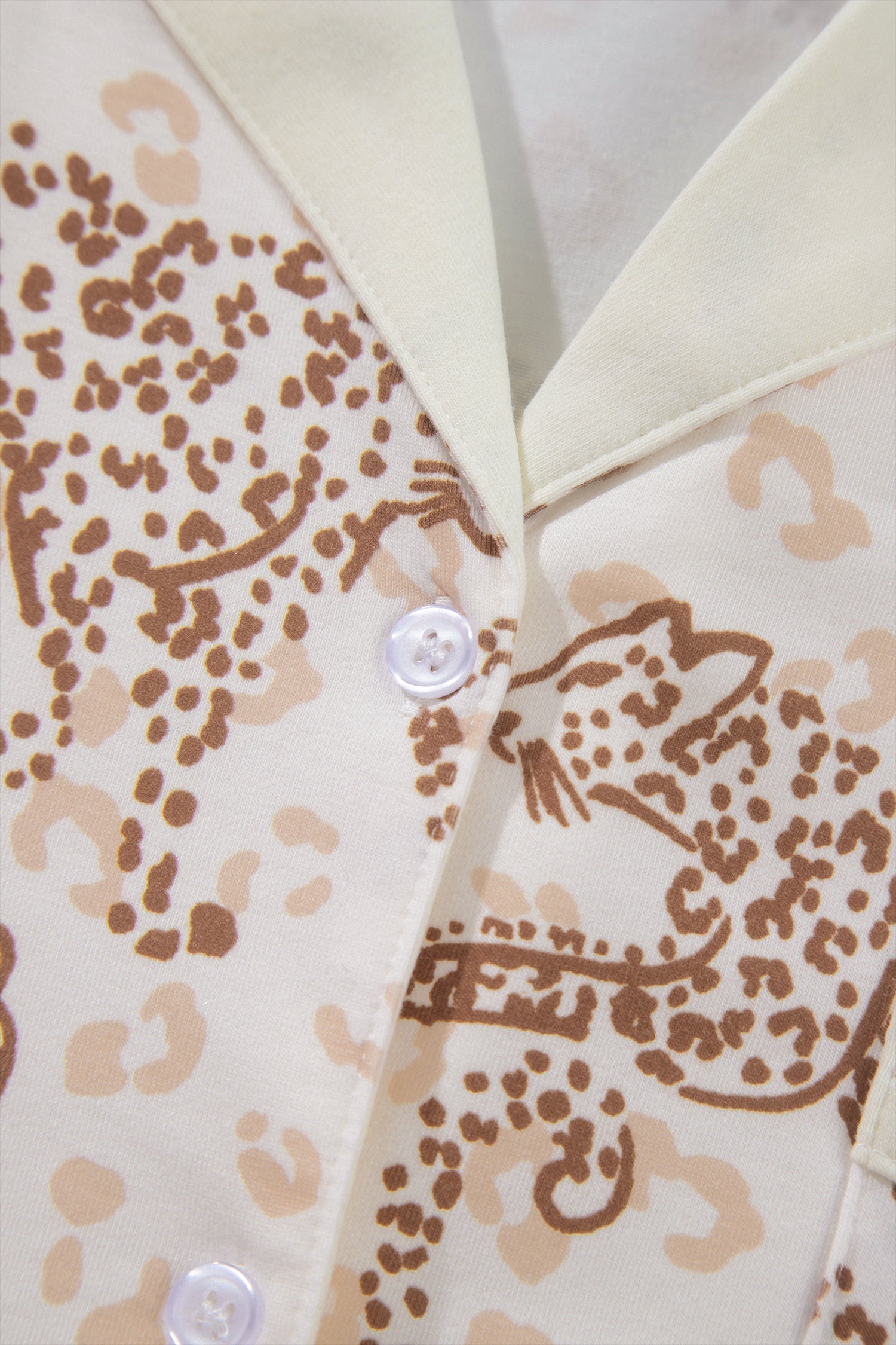 Yellow Leopard Print Colorblock Pocket Placket Long Sleeve Lounge Set