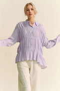 Button Front Collared Shirt with Ruched Detailing