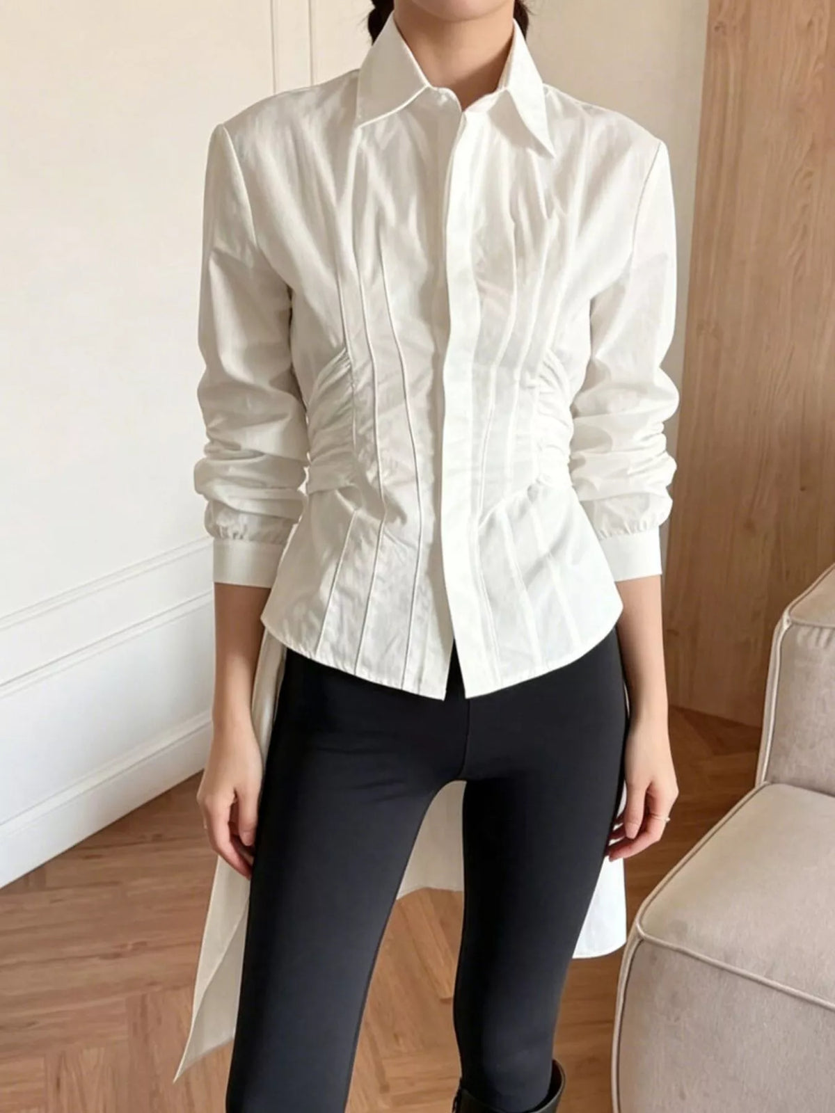 Slim-Fit Ruched Waist Shirt