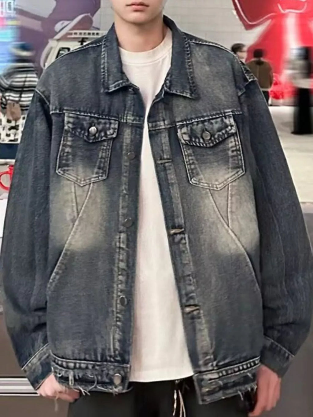 Men's Full Size Vintage Washed Denim Jacket Plus Size
