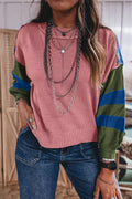 Multicolour Western Colorblock Patchwork Striped Long Sleeve Sweater