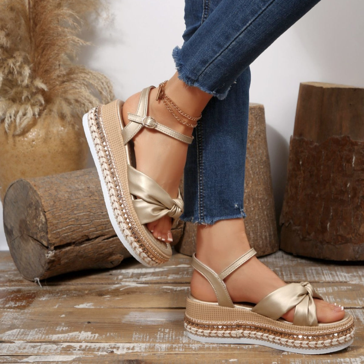 Bow Knot Platform Wedge Sandals