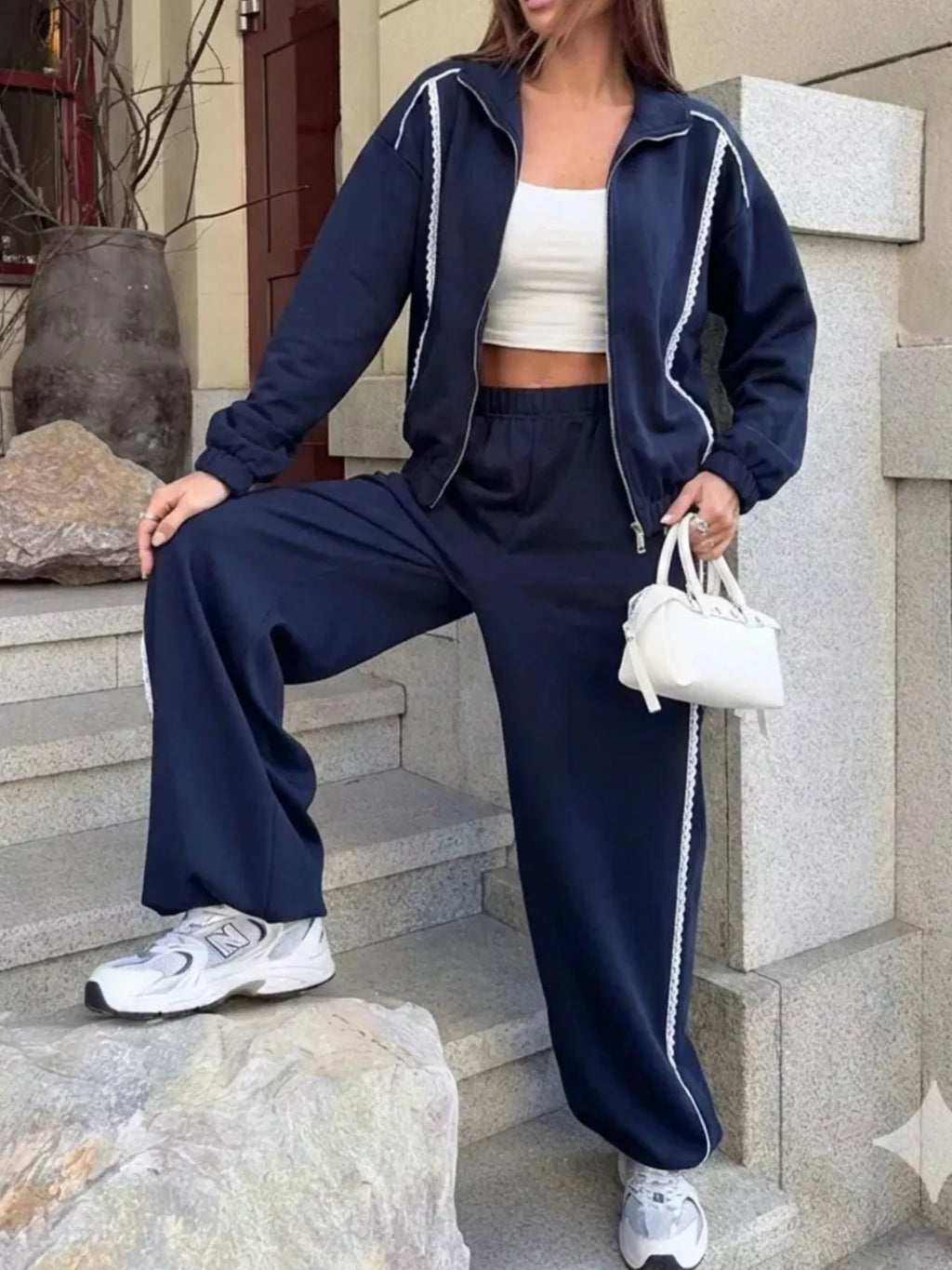 Zip-Up Jacket and Wide-Leg Pants Set