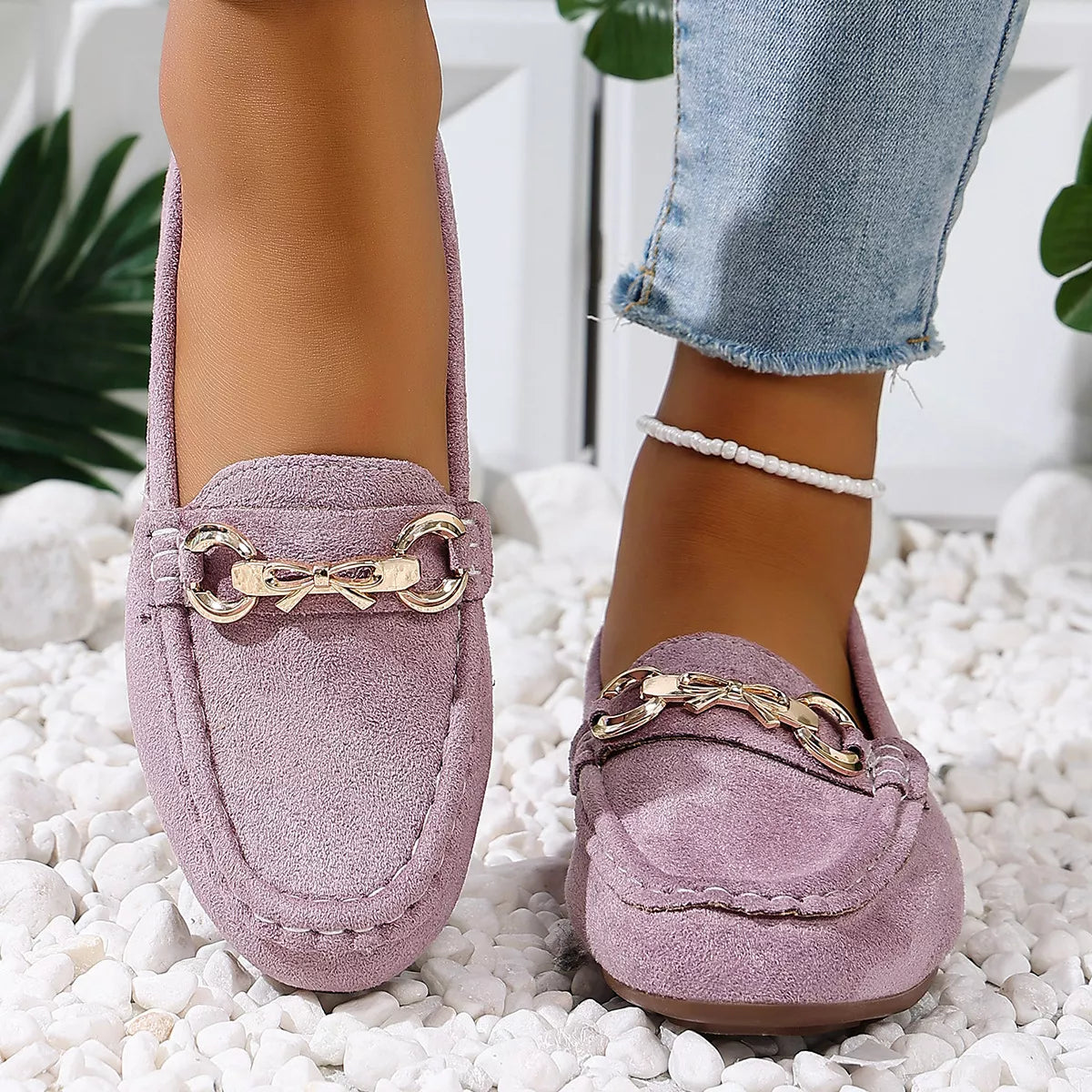 Comfortable Flat Loafers with Decorative Buckle
