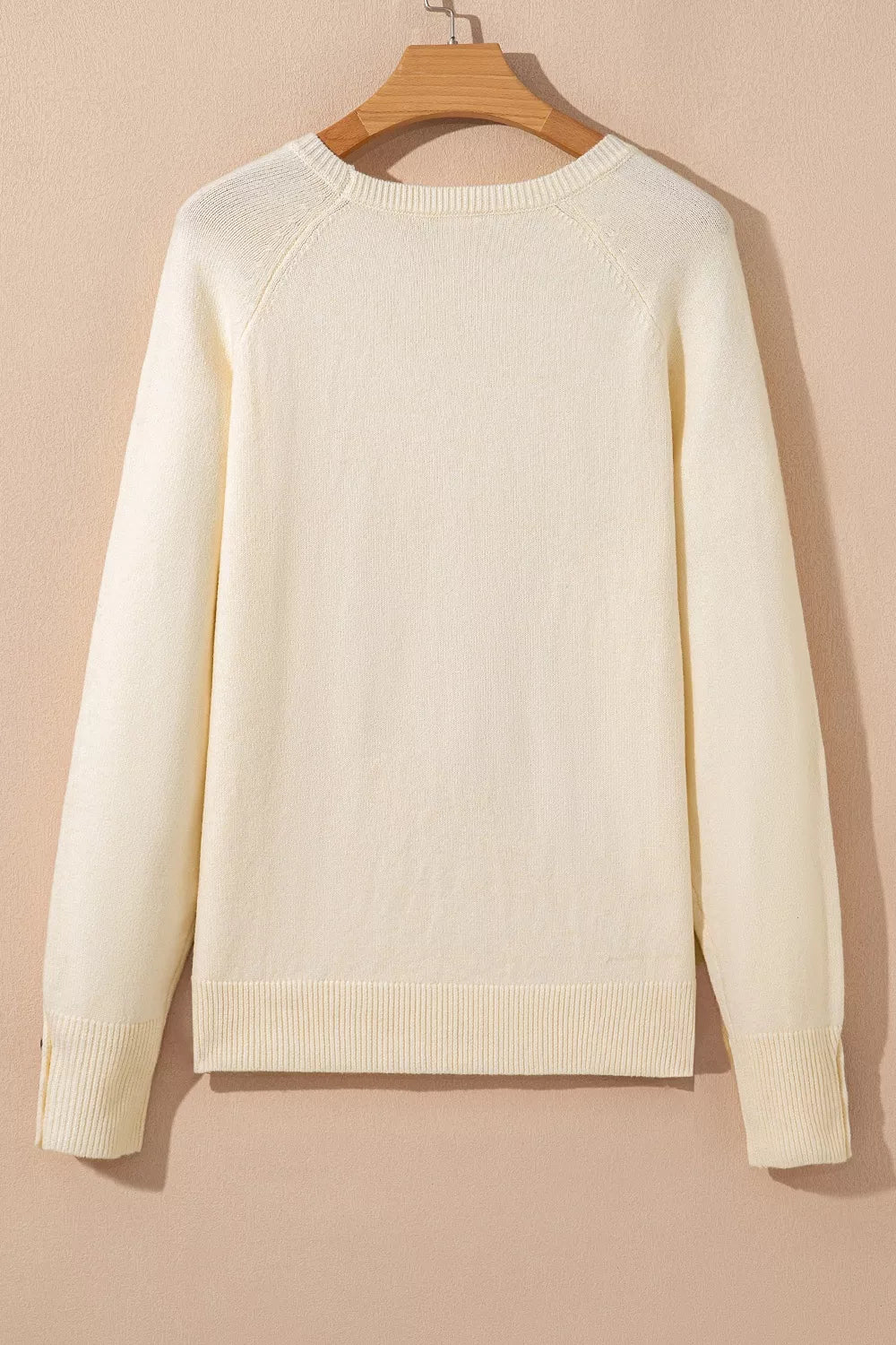 Button-Cuff Crew Neck Sweater