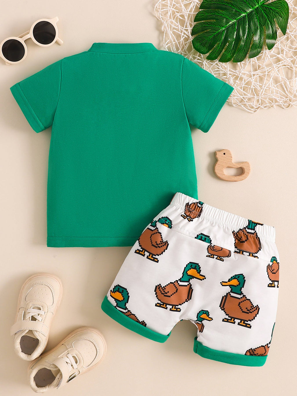 Children's Duck Round Neck Tee and Shorts Set