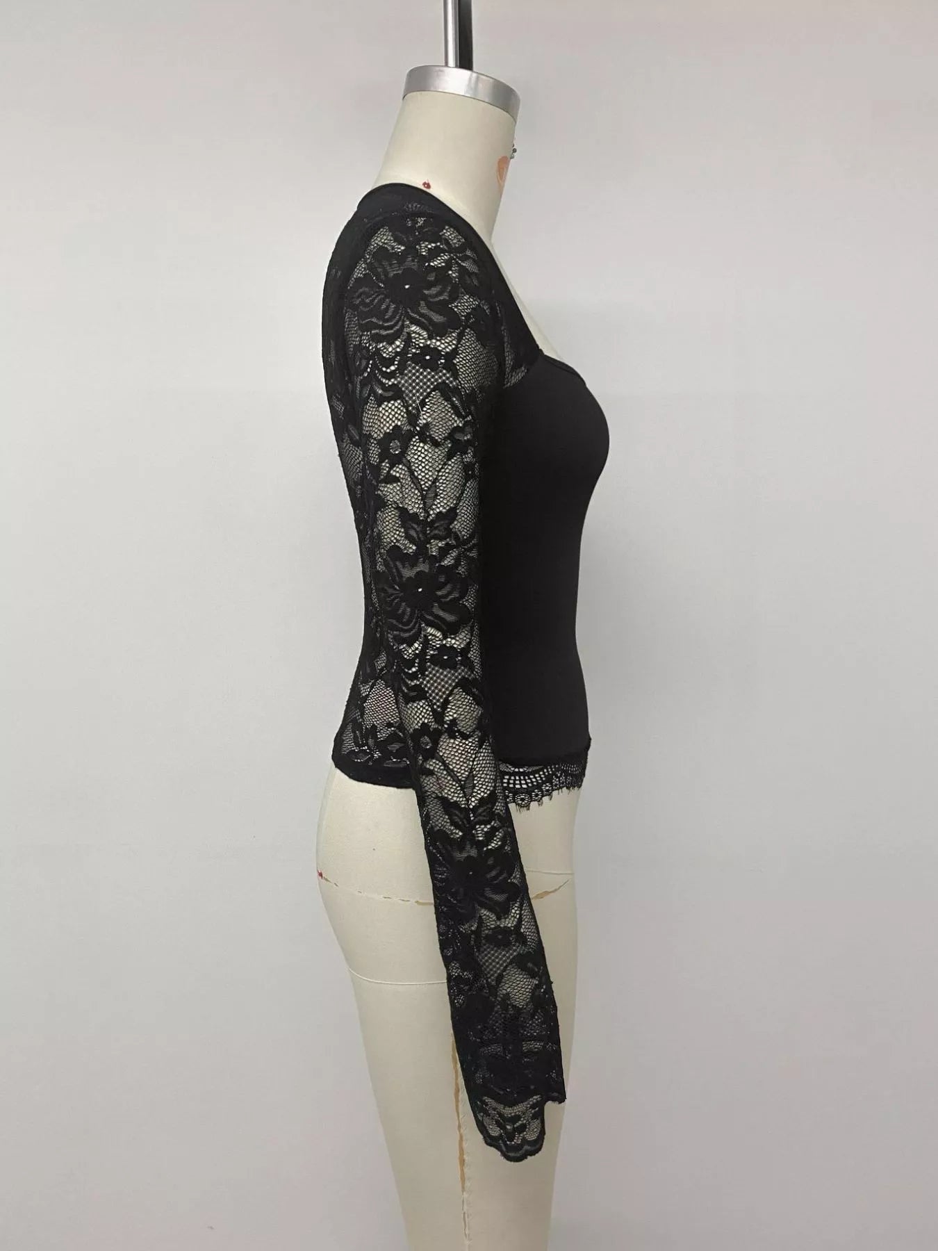 Lace Sleeve Square Neck Top