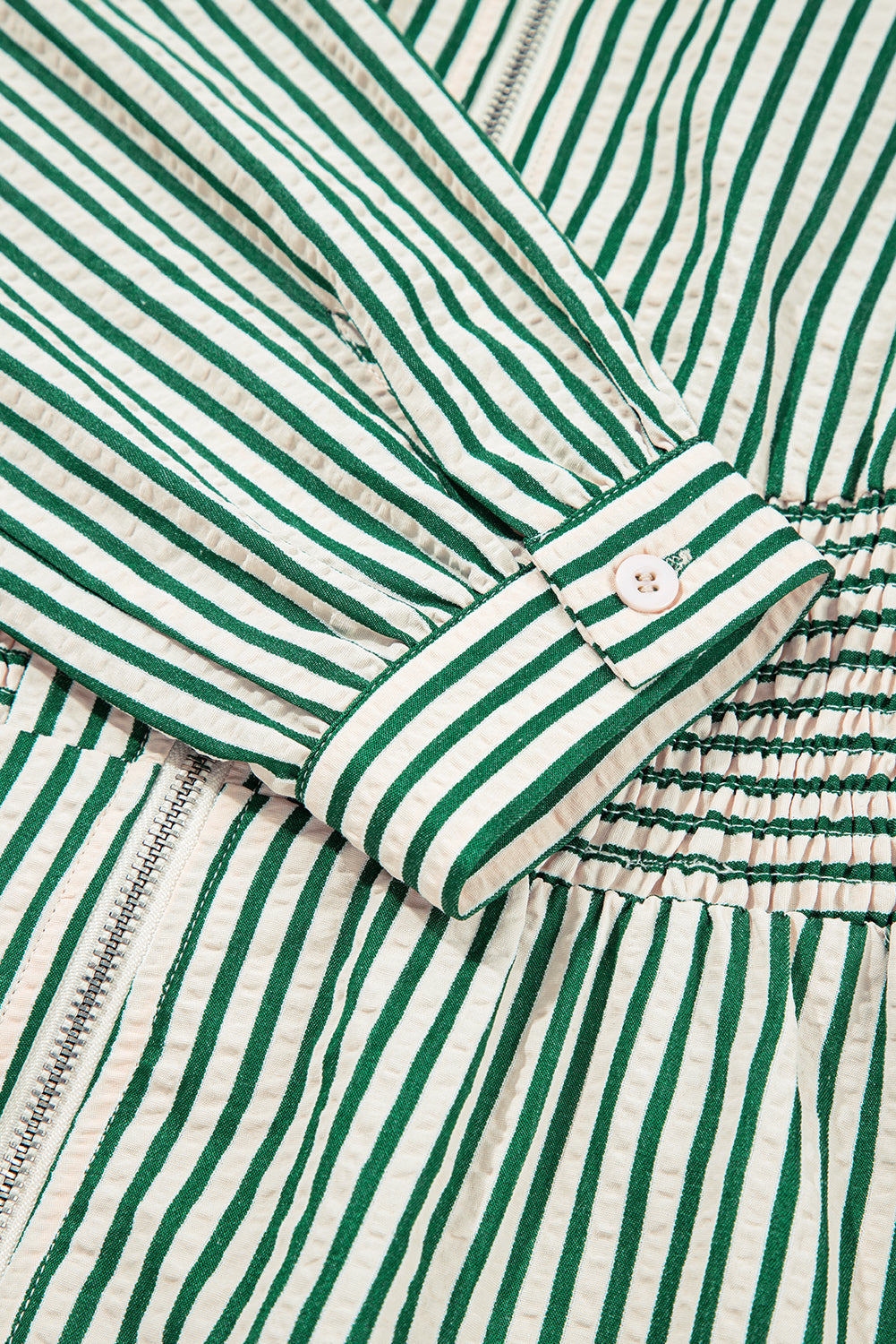 Stripe V-Neck Zip Front Midi Dress