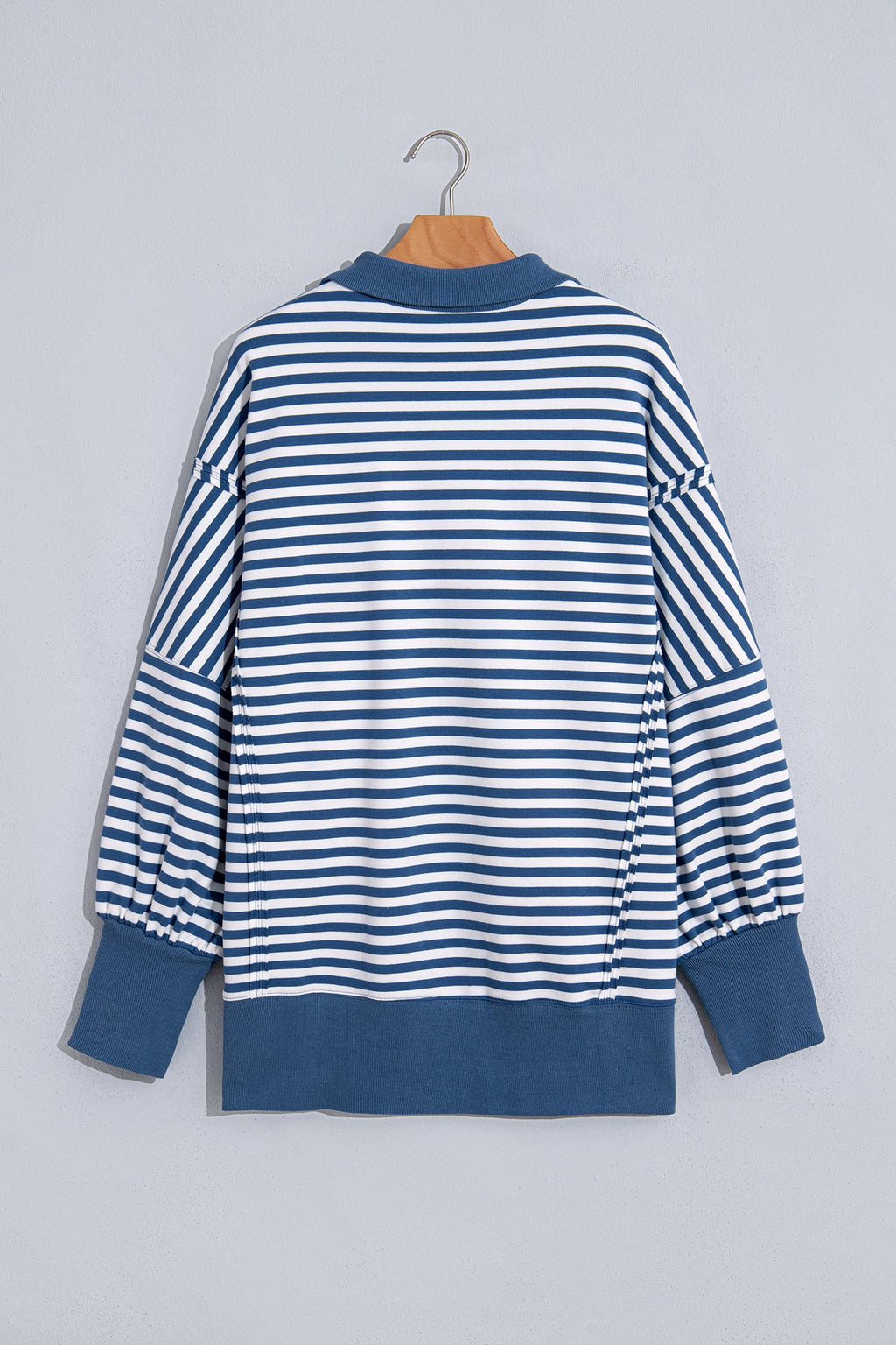 Stripe Colorblock Trim Raw Seam Split Hem Sweatshirt