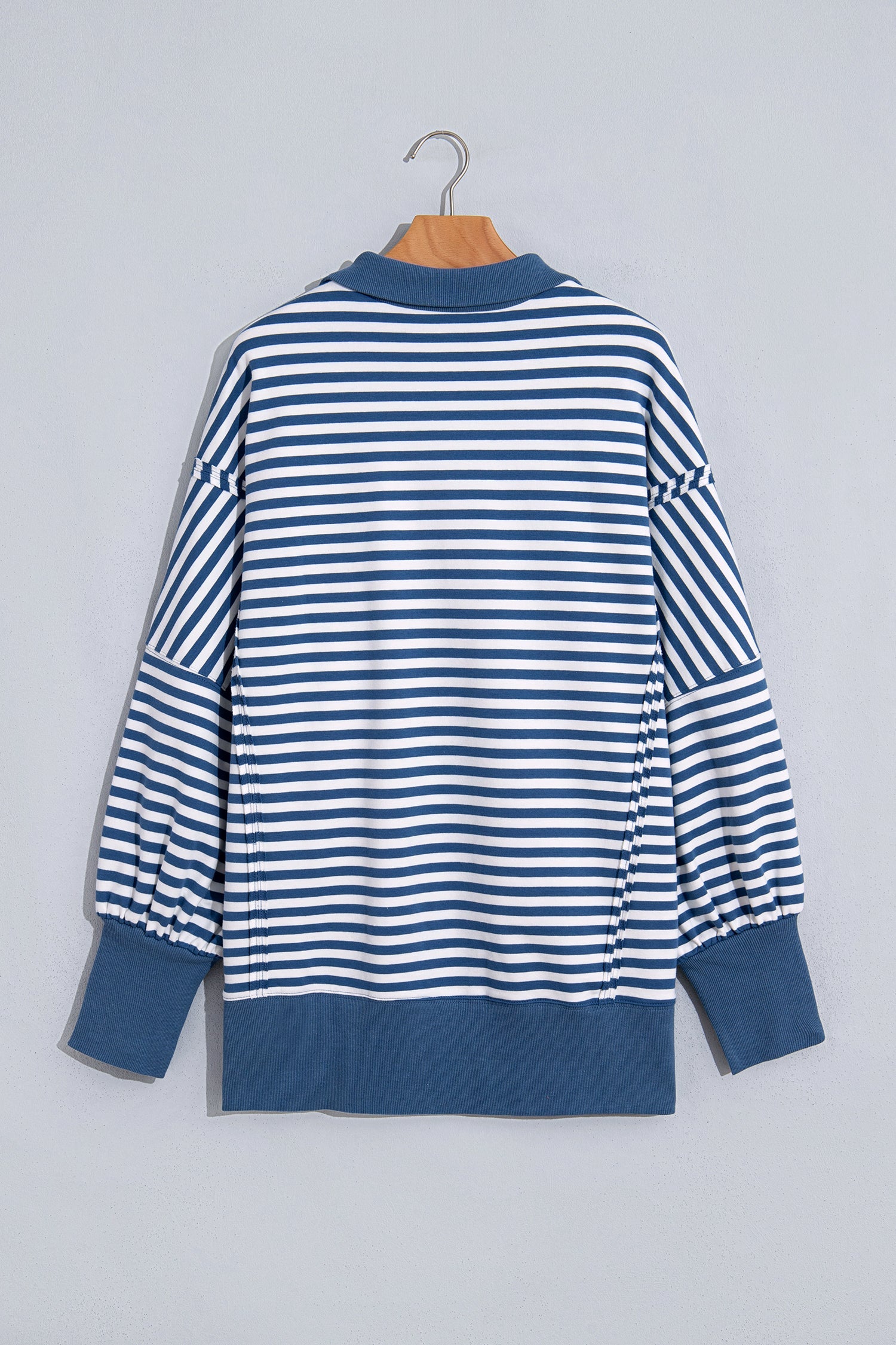 Stripe Colorblock Trim Raw Seam Split Hem Sweatshirt