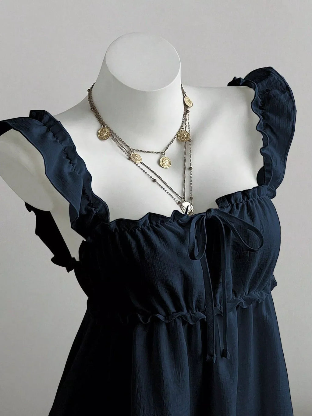 Ruffled Square Neck Tie-Front Mini Dress