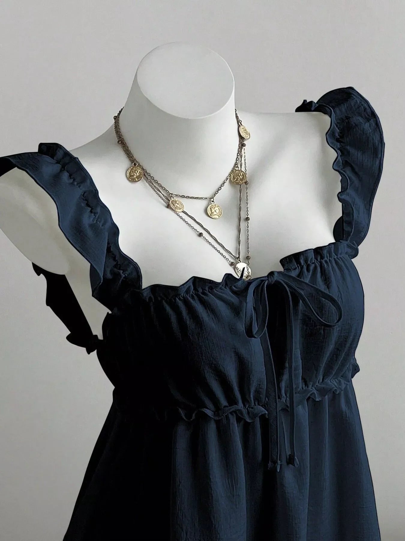 Ruffled Square Neck Tie-Front Mini Dress