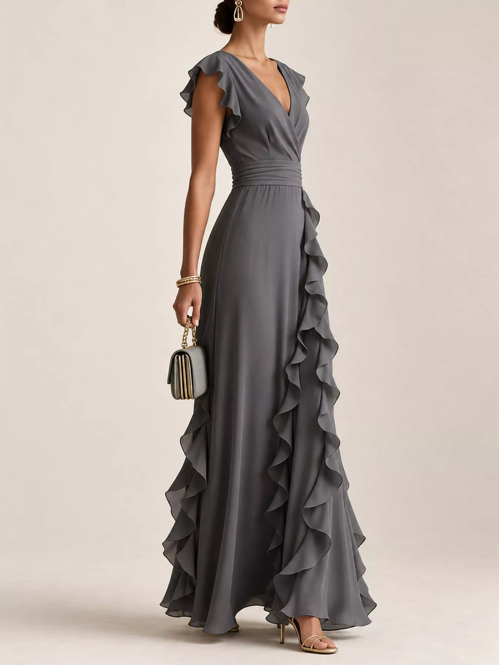 Ruffled Surplice Sleeveless Maxi Dress