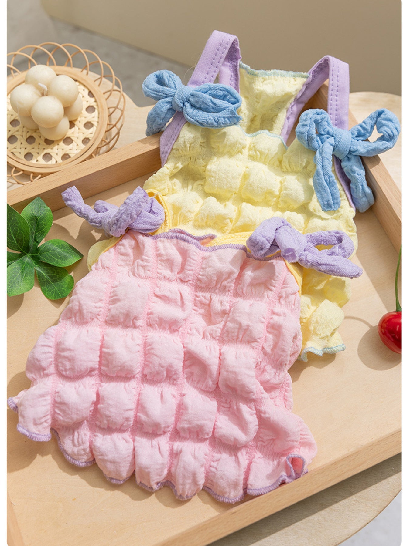 Bubble Textured Tie Shoulder Pet Top