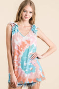 Tie-Dye V-Neck Top with Ruffle Detail
