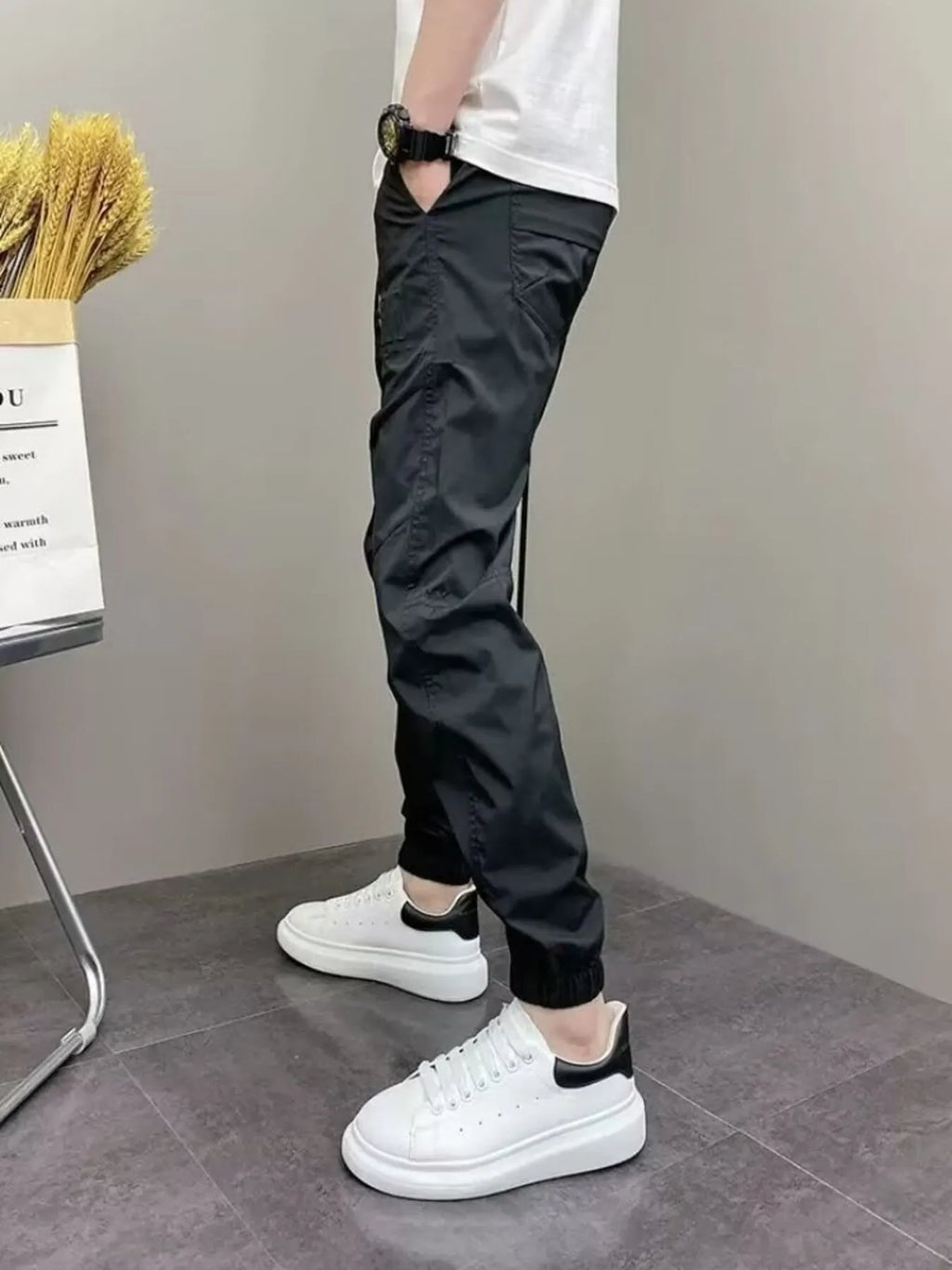 Men's Plus Size Casual Drawstring Ankle-Cuffed Pants