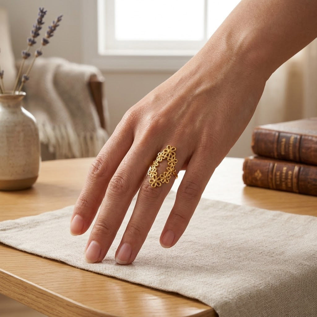Stainless Steel Hollow-out Flower Ring