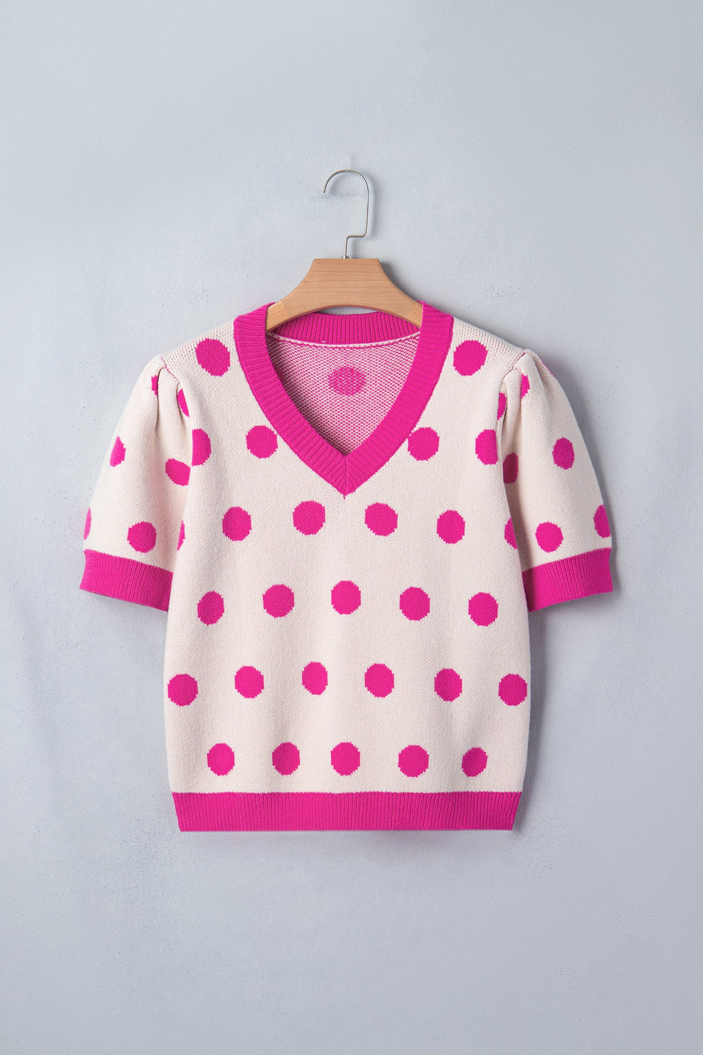 Polka Dot Puff Short Sleeve Sweater Top
