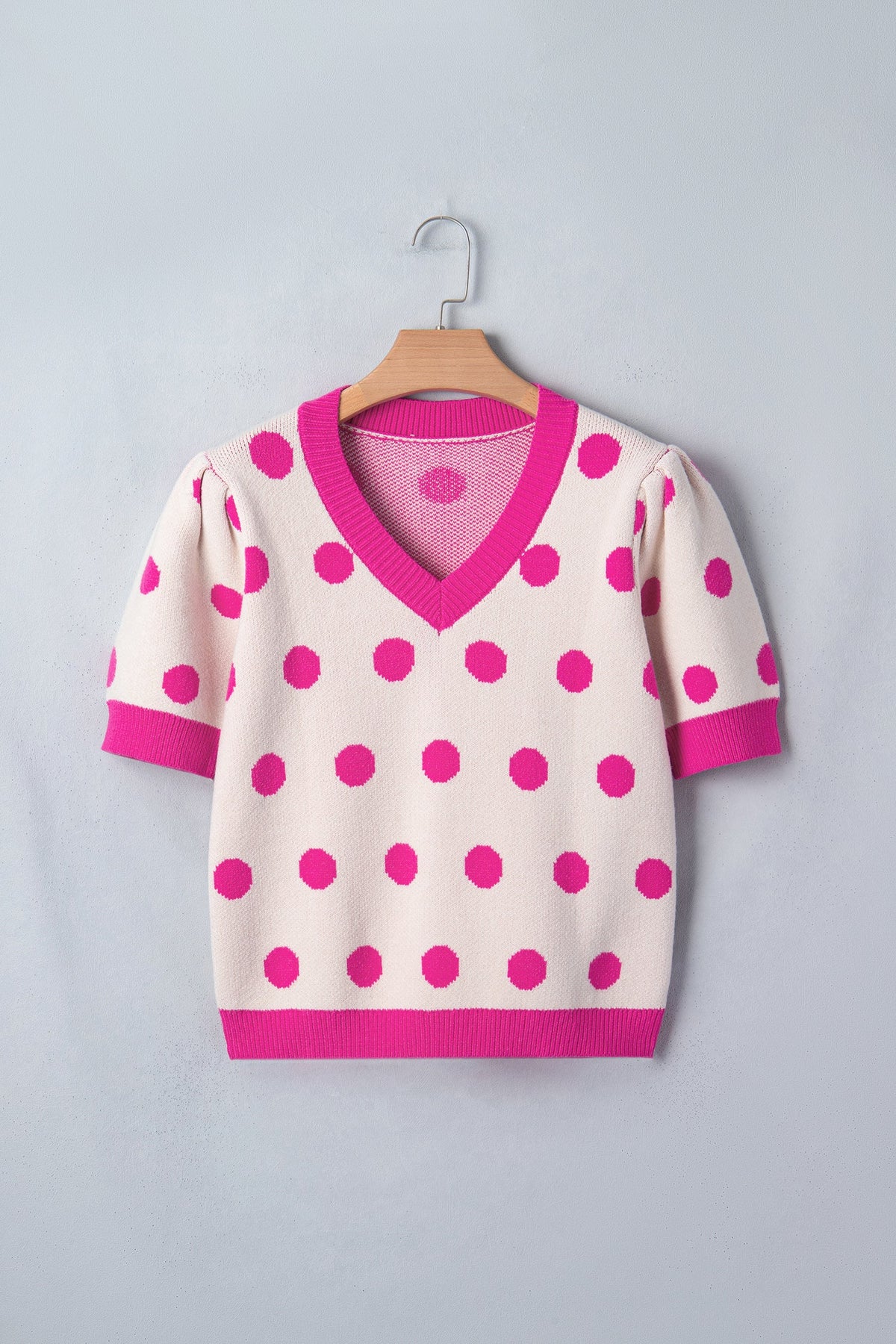 Polka Dot Puff Short Sleeve Sweater Top