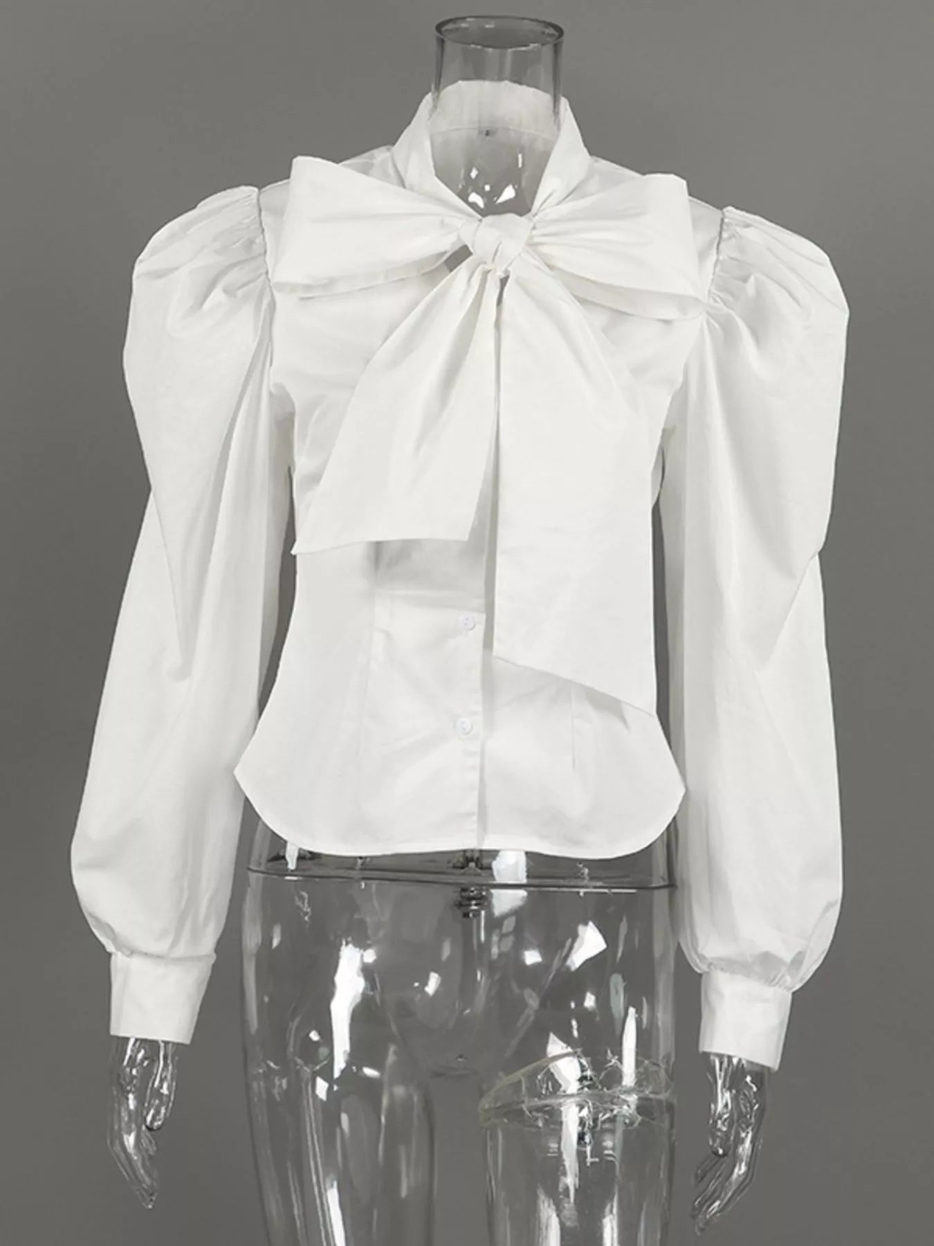 Bow Tie Puffed Sleeves Blouse