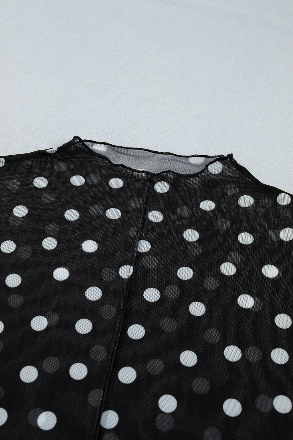 Black Plus Size Mock Neck Polka Dot Long Sleeve Mesh Top