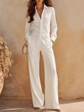 Long Sleeve Shirt and Wide-Leg Pants Set