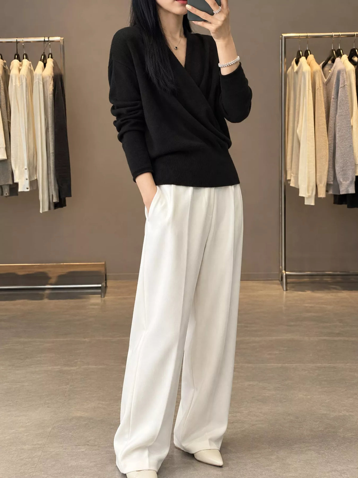 Wrap-Front Long Sleeve Sweater