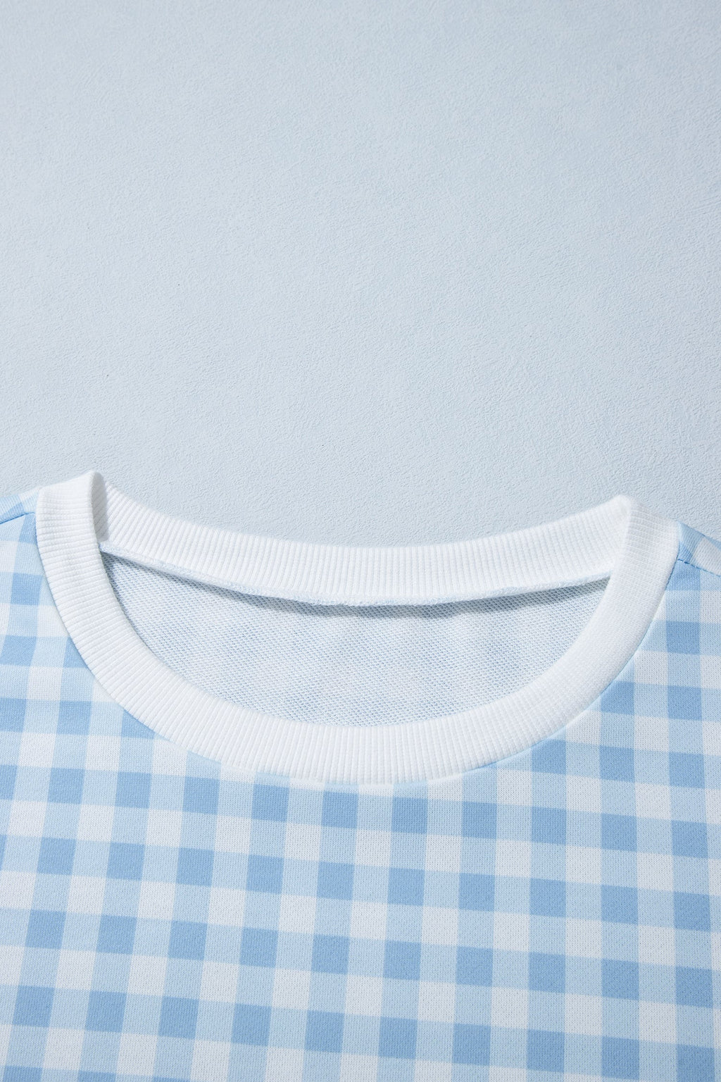 Light Blue Plaid Round Neck Long Sleeve Sweatshirt
