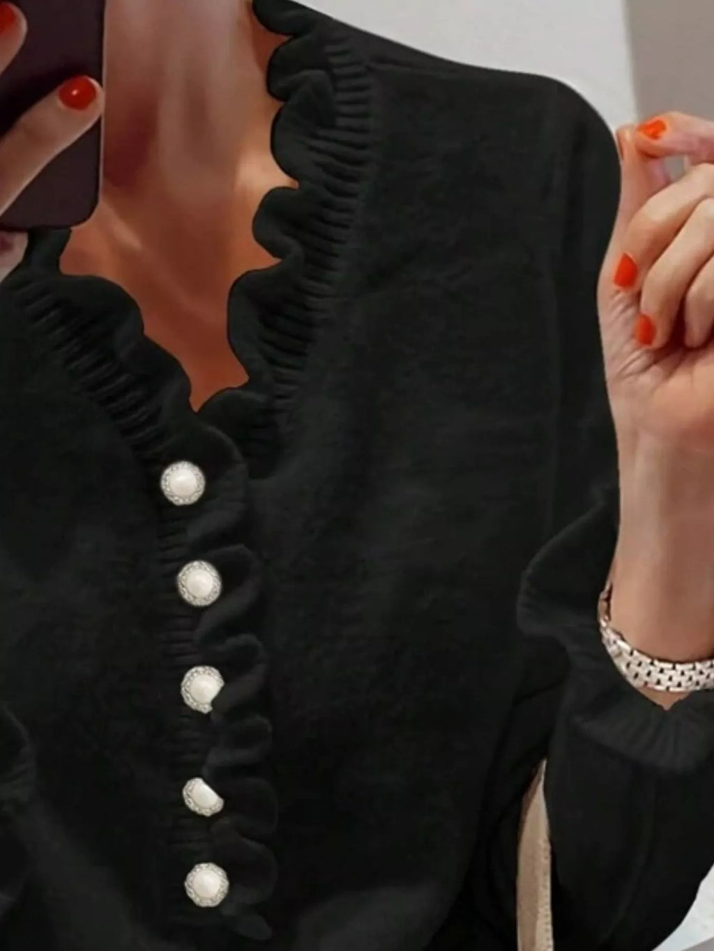 Ruffled Pearl Button Sweater
