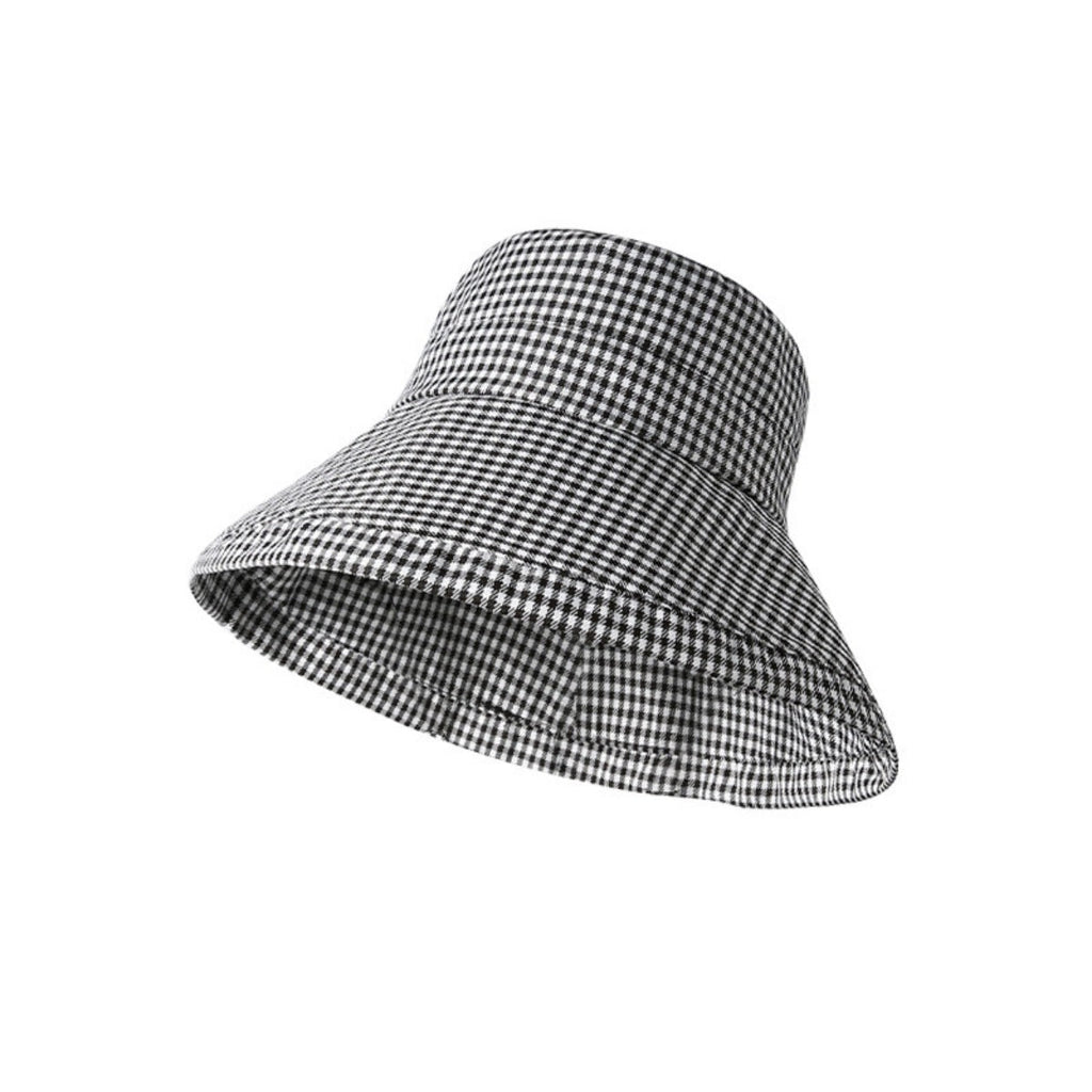 Gingham Pattern Wide Brim Bucket Hat