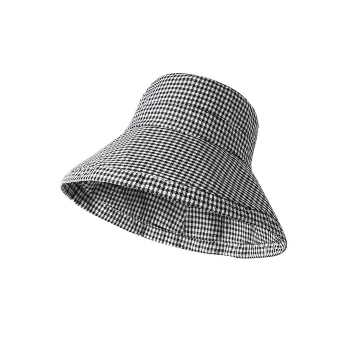 Gingham Pattern Wide Brim Bucket Hat