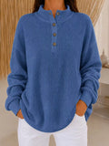 Full Size Waffle Knit Button Detail Sweatshirt Plus Size