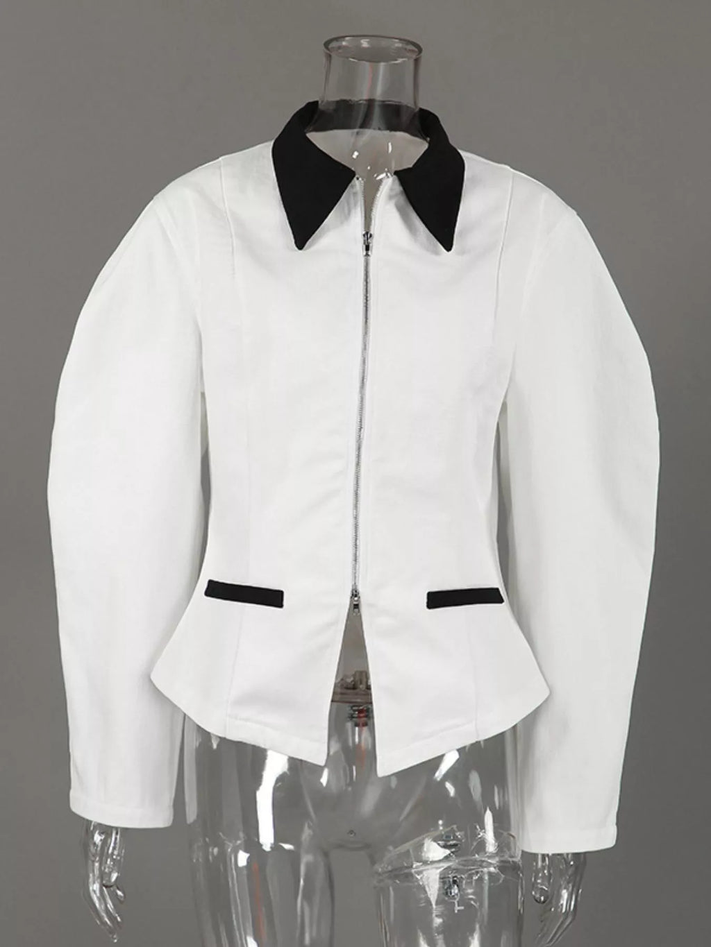 Contrast Collar Zip-Up Jacket
