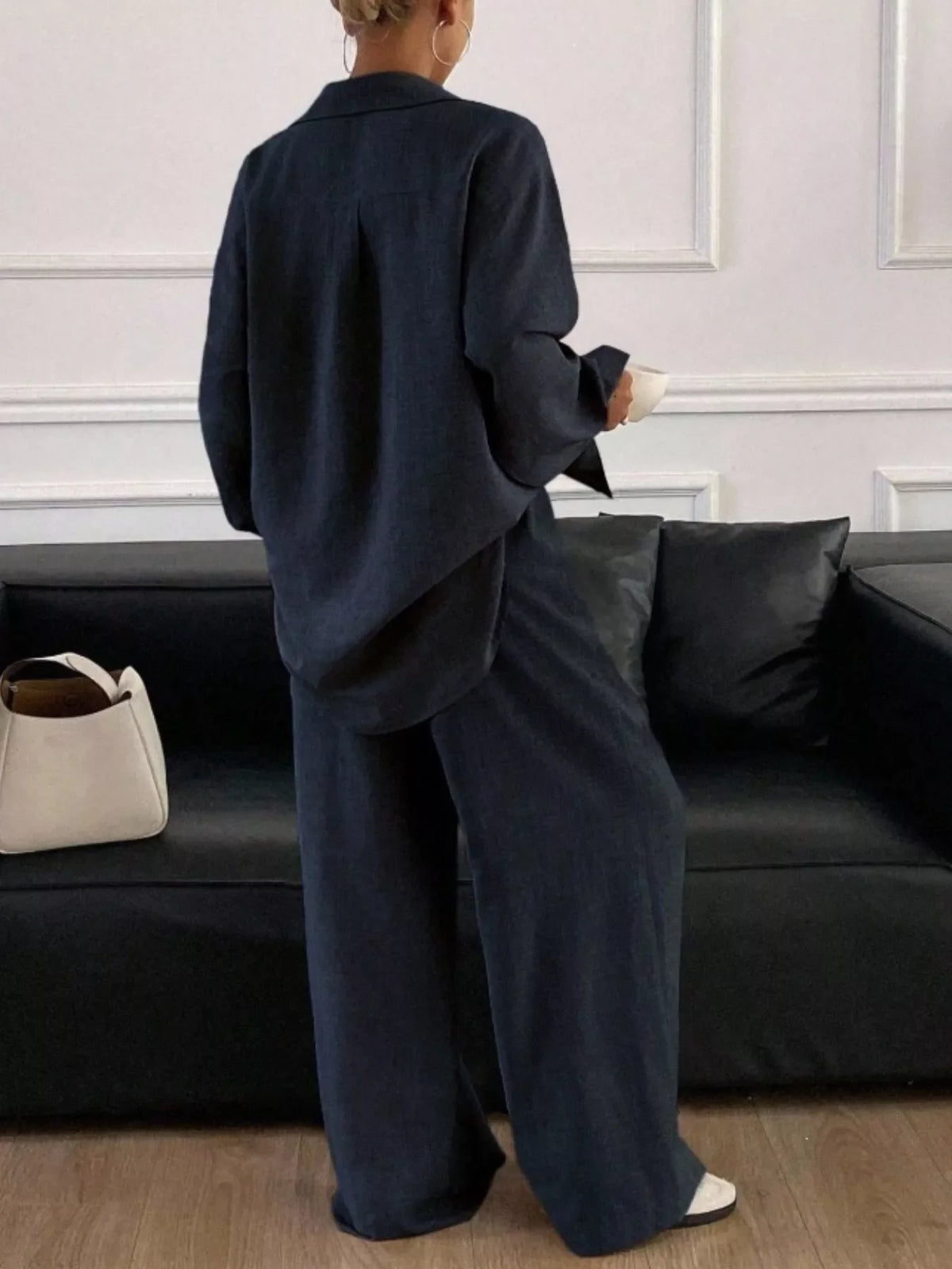 Button-Down Shirt and Wide-Leg Pants Set