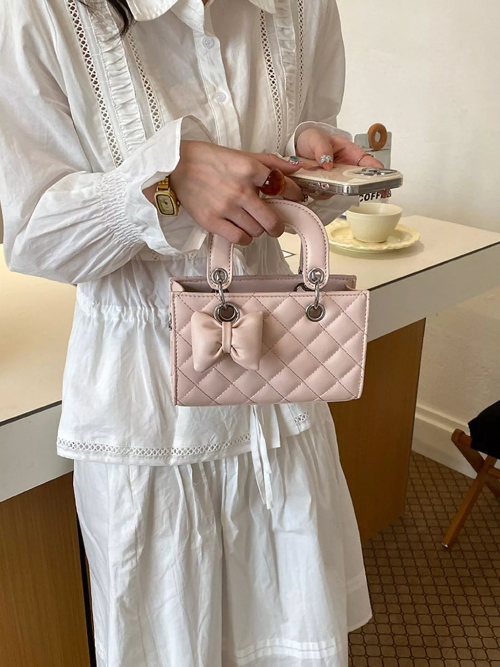 Quilted Bow Crossbody Bag