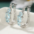 Elegant Blue Square Crystal Hoop Earrings Silver Tone Brass Women Wedding Party Fashion Jewelry Gift