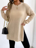 Side-Slit Dropped Shoulder Sweater