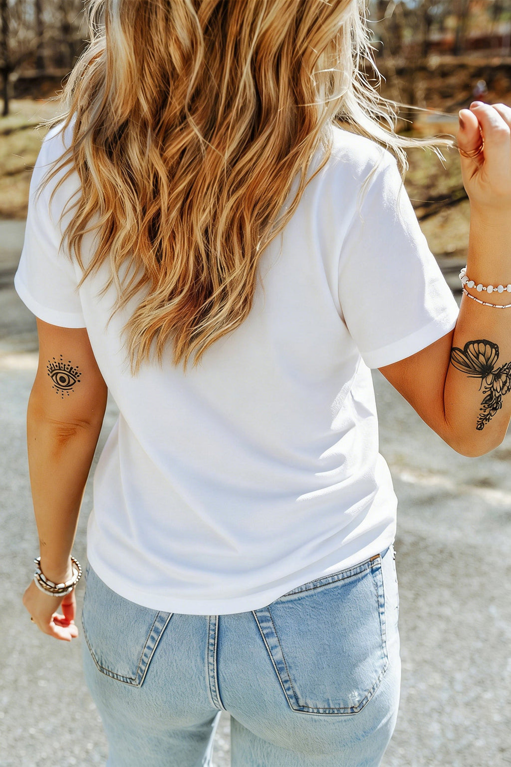White Faux Patchwork Star Printed Patriotic Graphic Tee