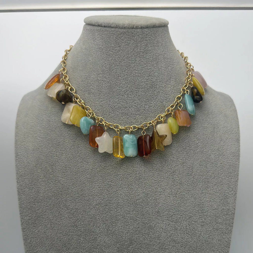 Bohemian Multi-Color Gemstone Charm Necklace