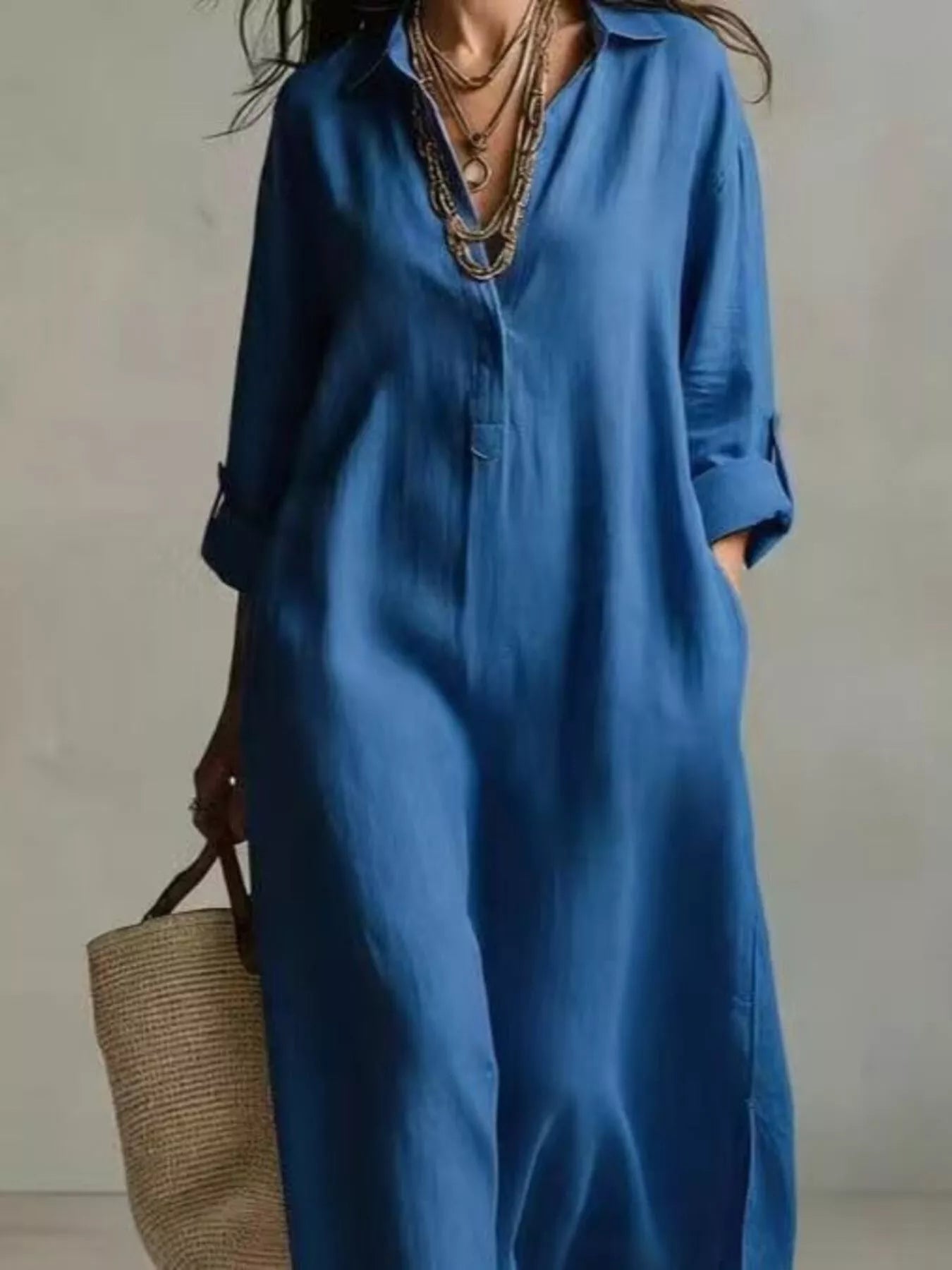 Full Size Casual Midi Shirt Dress Plus Size