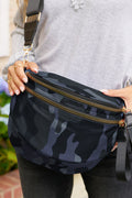 Vineyard Green Camouflage Print Gold Chain Strap Double Zipper Crossbody Bag