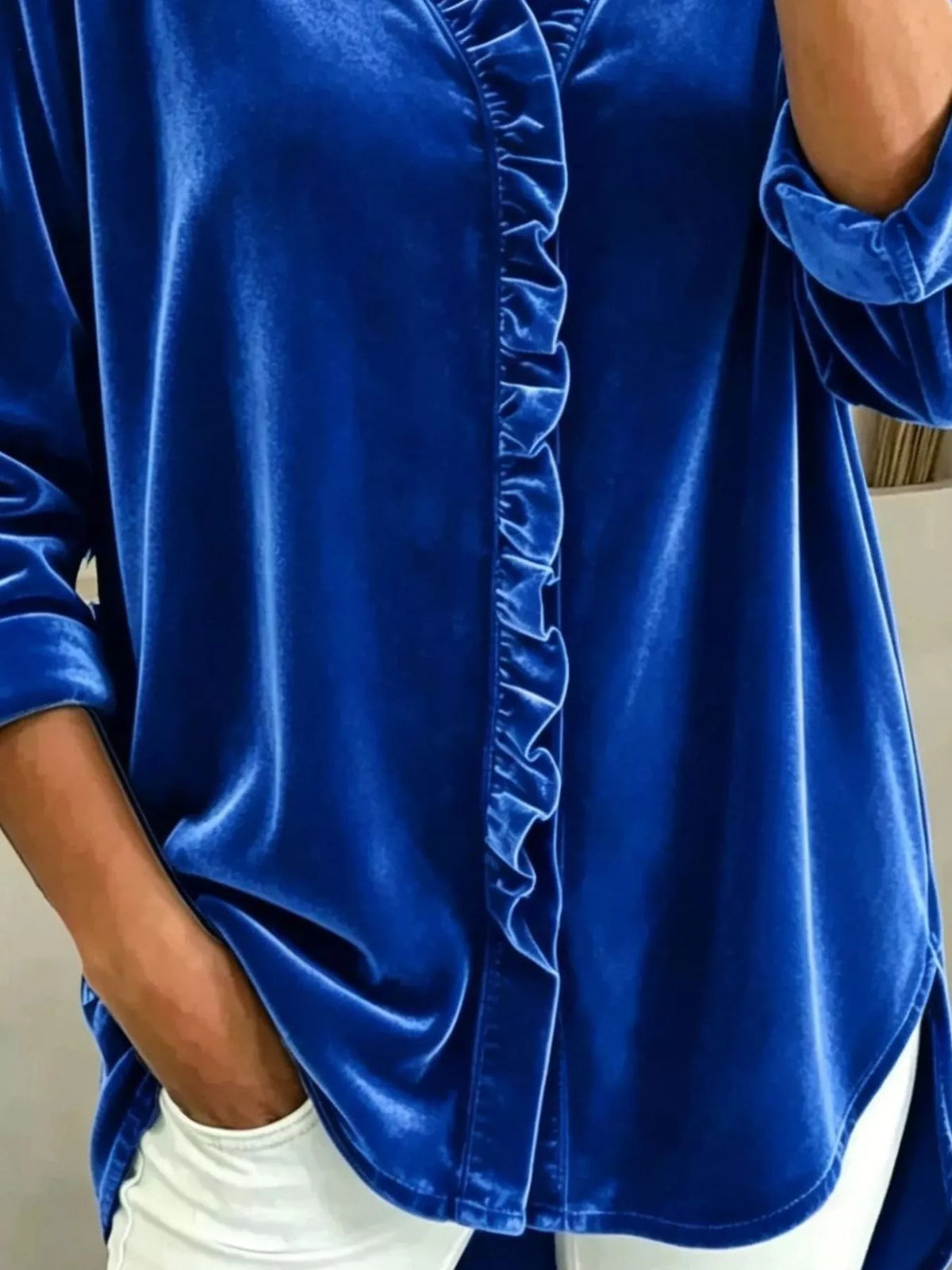 Velvet Frill V-Neck Blouse