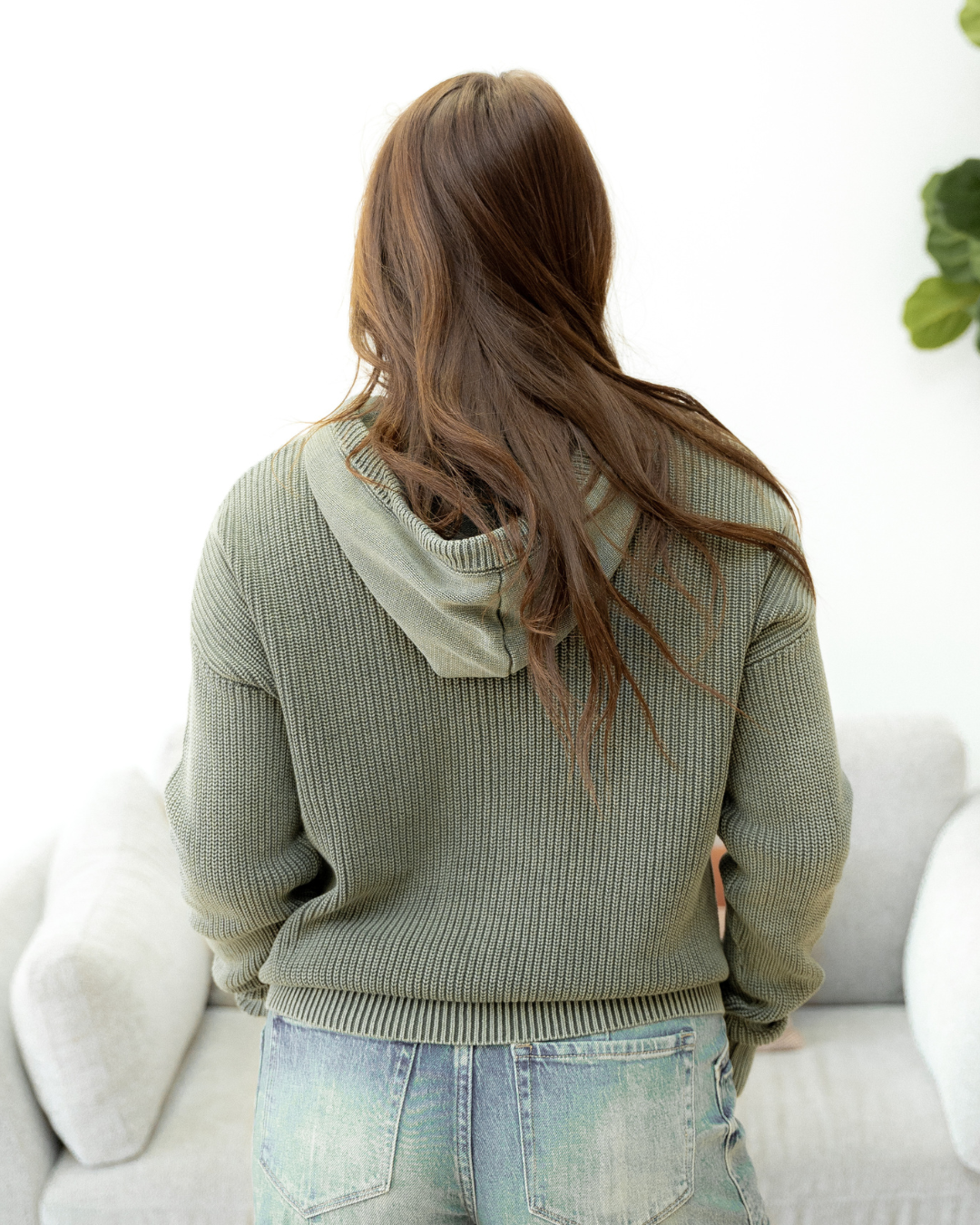 Maeve Mineral Wash Ribbed Knit Drawstring Hooded Sweater