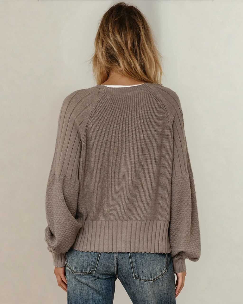 Jane Mixed Texture Knit Button V Neck Sweater Cardigan - Brown
