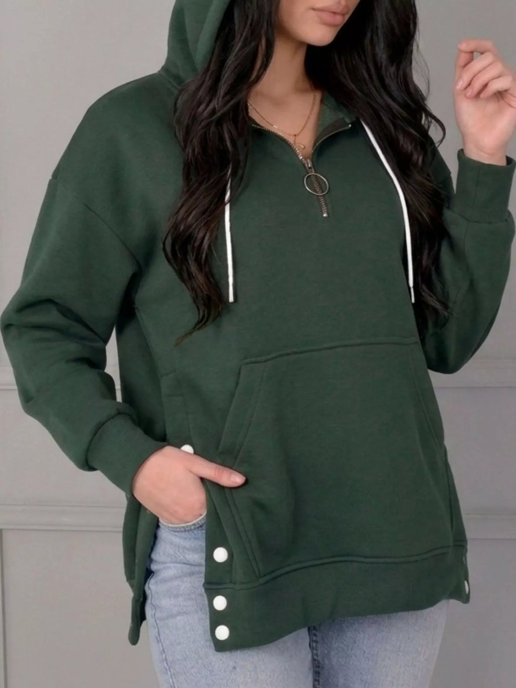 Side Snap Quarter-Zip Hoodie