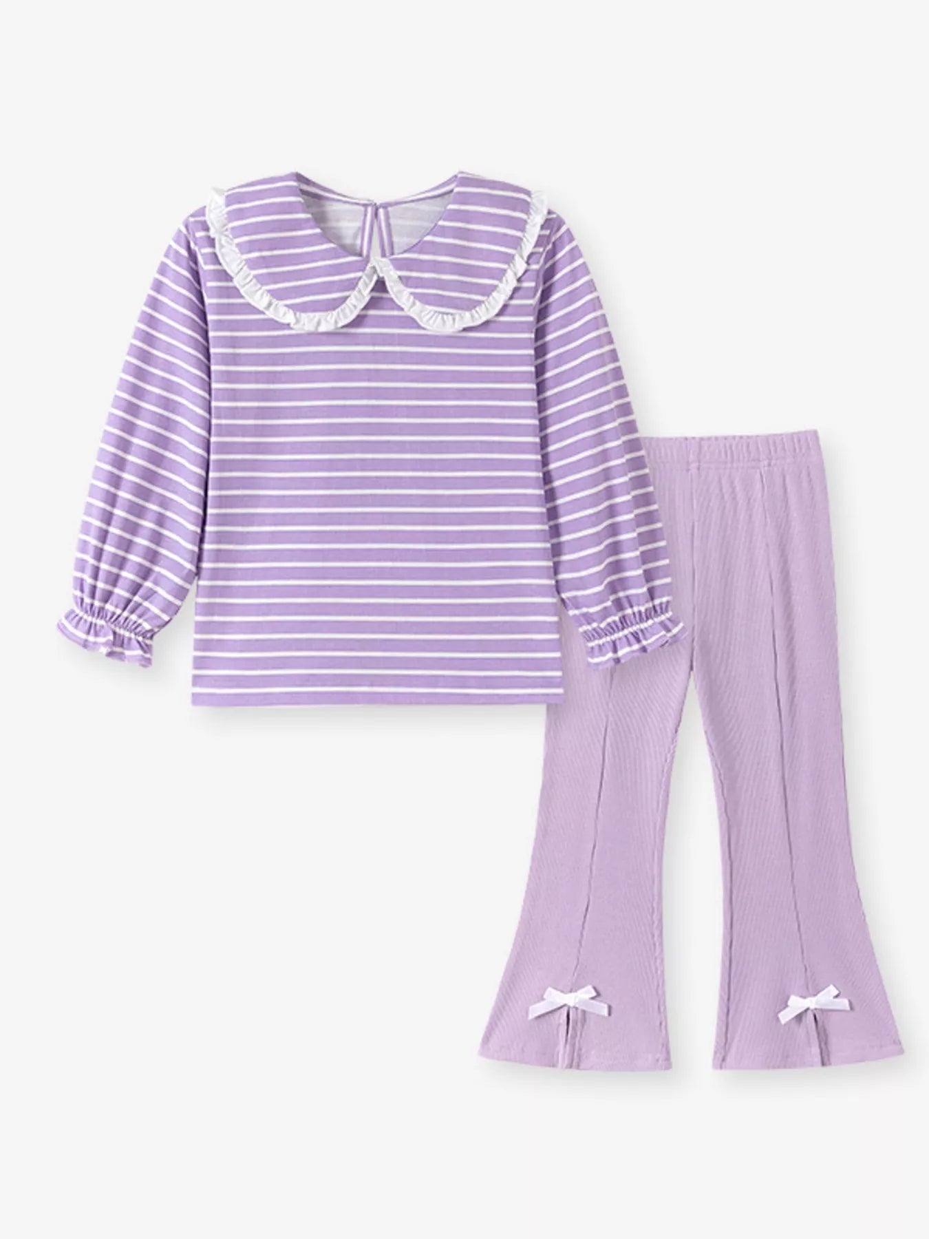 Children's Striped Peter Pan Collar Top and Flared Pants Set